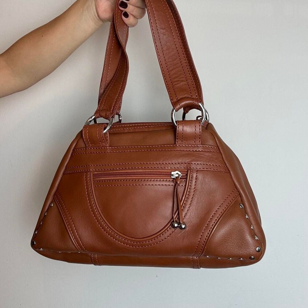 Desmo Y2K brown leather handbag with silver studs and silver hardware